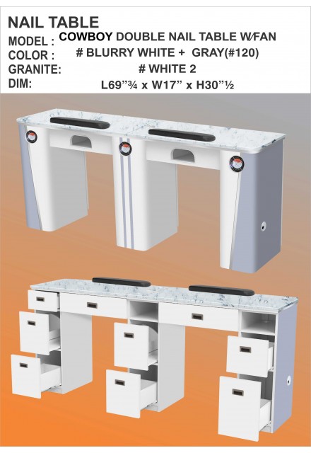 Cowboys Nail Table with 3 FANs - Double